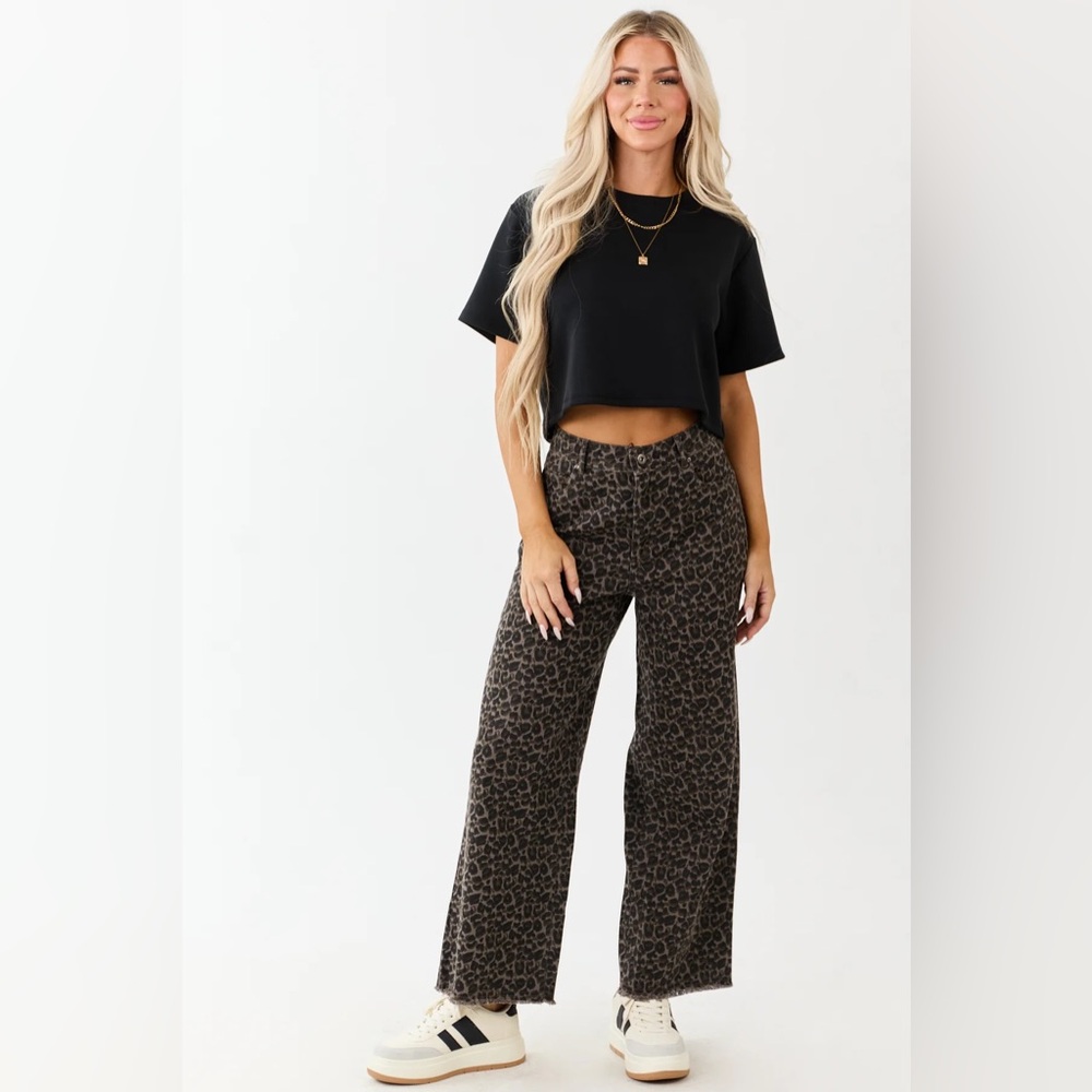 Very J Leopard Print Wide Leg Pants